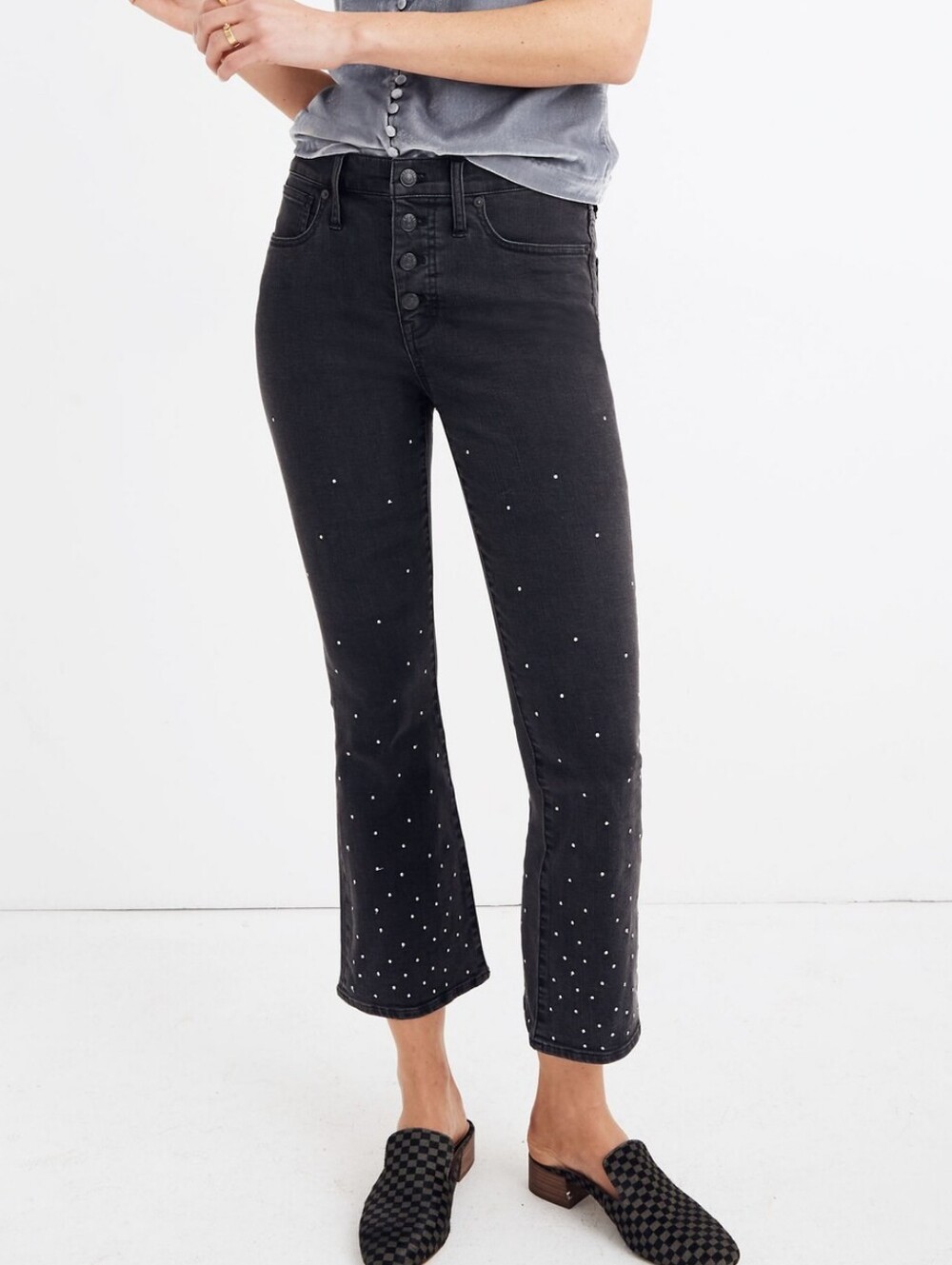 Madewell Black Scattered Metallic Dot High Rise Cali Demi Boot Cut Flare Jeans